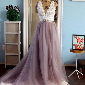 Mauve tulle skirt with train